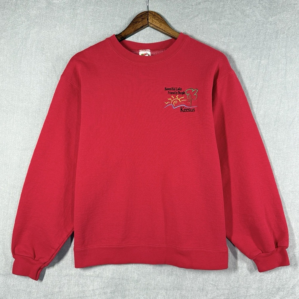 Vintage Keesus Embroidered Crewneck Sweatshirt Red Heavyweight Fruit Loom M‎